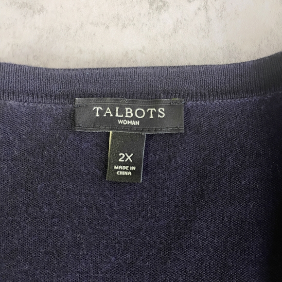 Talbots Short Sleeve Cardigan Sweater Navy Blue Size 2X Sheer Office Classic - Picture 5 of 9